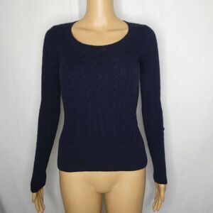 Vince Navy Blue Fitted Cable Knit Pullover Sweater